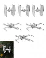 Star Wars Merchandise: Six Silver Tree Ornaments - 3x Tie Fighters/3x X-Wings.