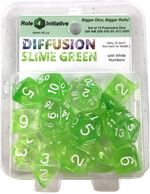 TERNINGER - DIFFUSION - Slime Green with White Numbers - Set of 7